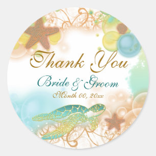 Beach theme "thank you" wedding birthday classic round sticker