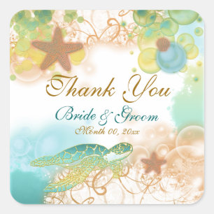 Beach theme "thank you" wedding birthday square sticker