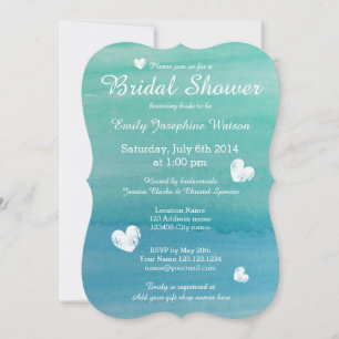 Beach theme watercolor bridal shower invitations