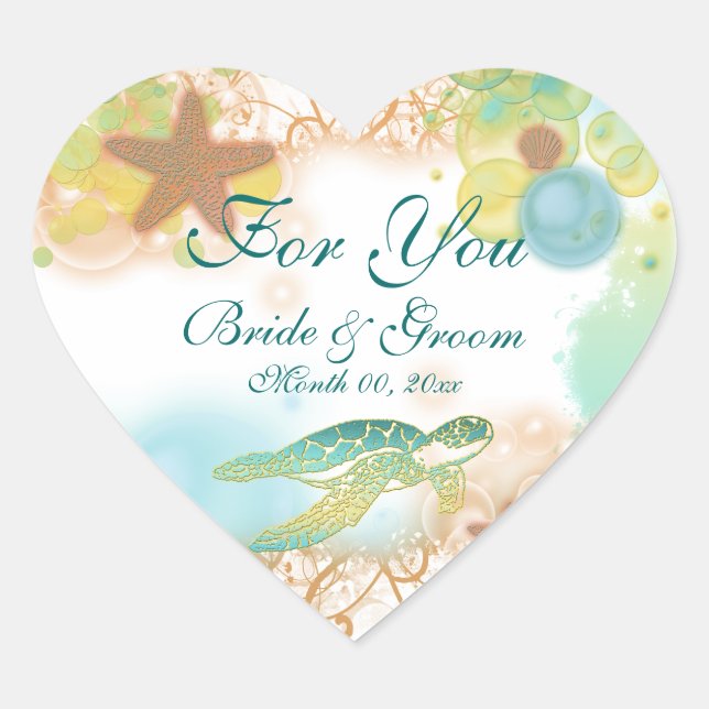 Beach theme wedding favour "For you" Heart Sticker (Front)