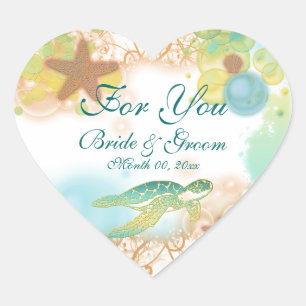 Beach theme wedding favour "For you" Heart Sticker