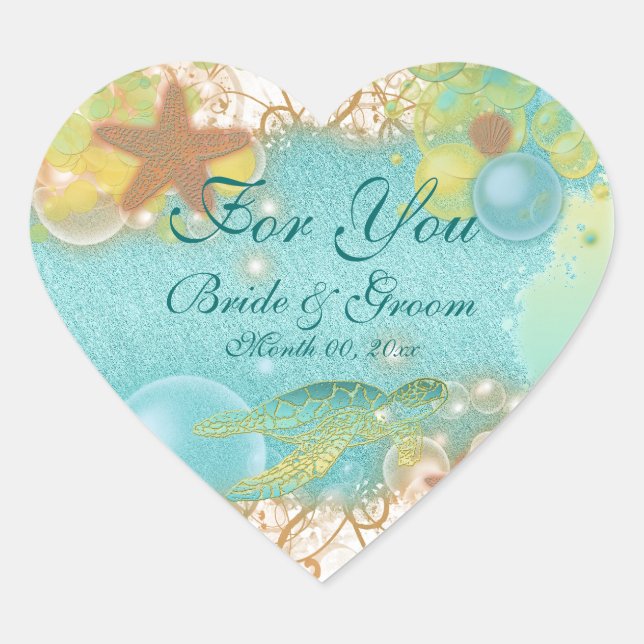Beach theme wedding favour "For you" Heart Sticker (Front)