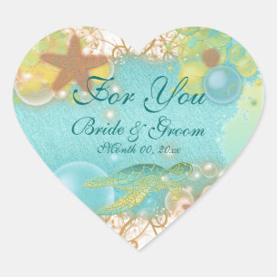 Beach theme wedding favour "For you" Heart Sticker
