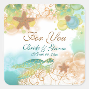 Beach theme wedding favour "For you" Square Sticker