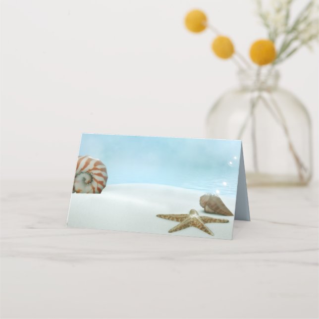 Beach Theme Wedding Folded Place Card (Front)