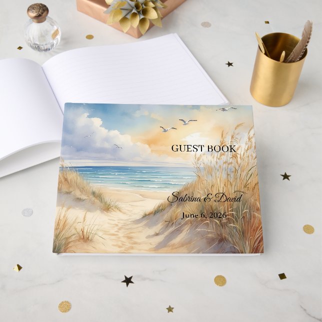 Beach Theme Wedding Guest Book (Front Open)
