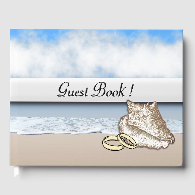  Beach Theme Wedding Rings Guest Book (Front)