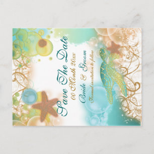 Beach theme wedding "save the date" announcement postcard