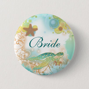 Beach theme wedding turtle bride 6 cm round badge