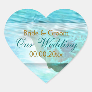 Beach theme wedding turtle PERSONALIZE Heart Sticker