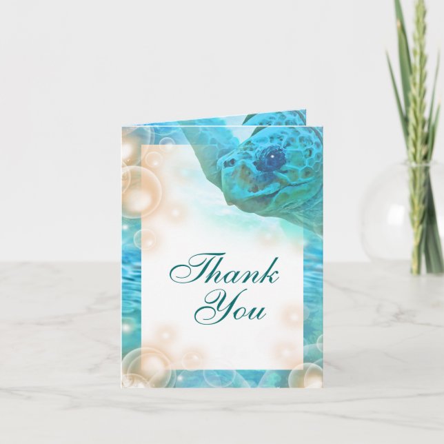 Beach theme wedding turtle "thank you" thank you card (Front)