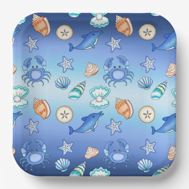 Beach Themed Baby Shower or Birthday Party Paper Plate (Front)
