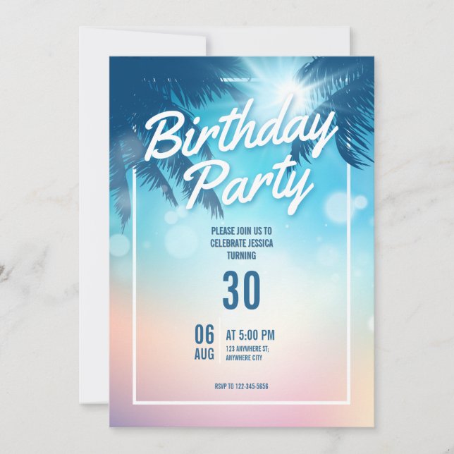 Beach Themed Birthday Party Invitation (Front)