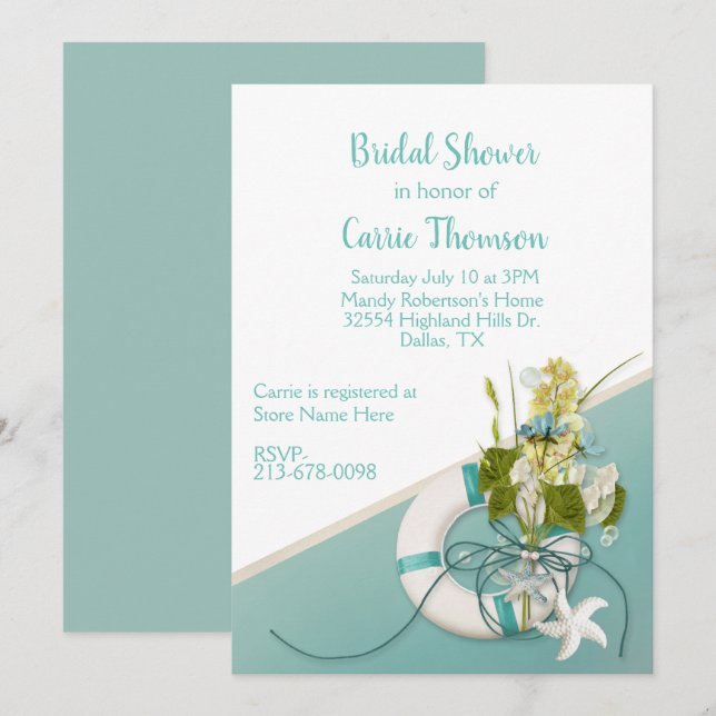 Beach Themed Bridal Shower Invitation (Front/Back)