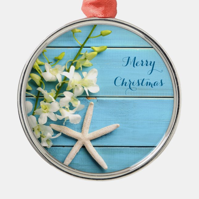 Beach Themed Christmas Ornaments Round Starfish (Front)