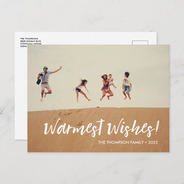 Beach themed Christmas Warmest Wishes Family Photo Holiday Postcard (Front/Back)