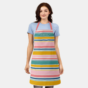 Beach Themed Colour Stripes   Add Your Name Apron
