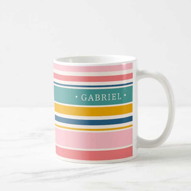 Beach Themed Colour Stripes | Add Your Name Coffee Mug (Right)