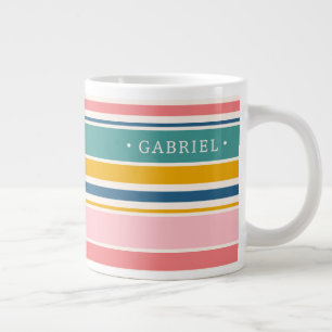Beach Themed Colour Stripes Add Your Name Large Coffee Mug