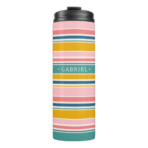 Beach Themed Colour Stripes Add Your Name Thermal Tumbler