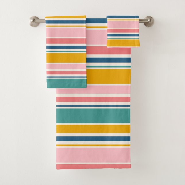Beach Themed Colour Stripes Bath Towel Set (Insitu)