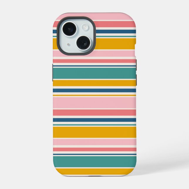 Beach Themed Colour Stripes iPhone 15 Case (Back)
