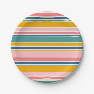 Beach Themed Colour Stripes Paper Plate