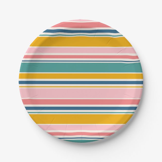 Beach Themed Colour Stripes Paper Plate (Front)