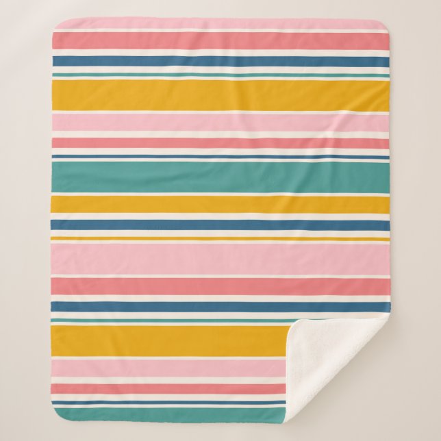 Beach Themed Colour Stripes Sherpa Blanket (Front)