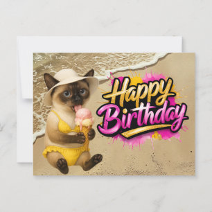 Beach  themed for Cat Lover Birthday Postcard
