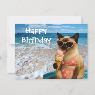 Beach  themed for Cat Lover Birthday Postcard
