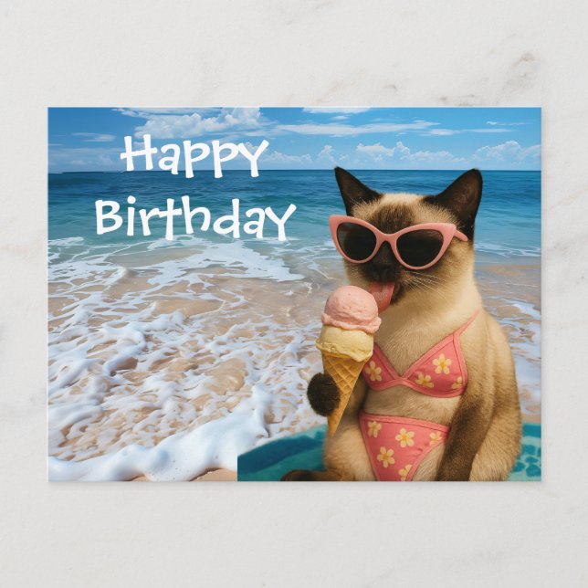 Beach  themed for Cat Lover Birthday Postcard (Front)