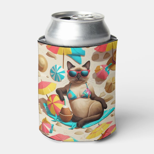 Beach themed for Siamese Cat lovers Can Cooler (Can Front)