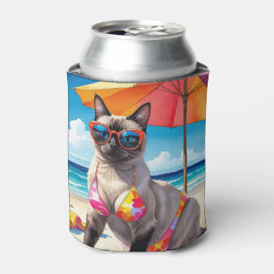 Beach themed for Siamese Cat lovers Can Cooler