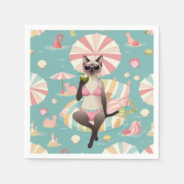 Beach themed for Siamese Cat lovers Napkin (Front)