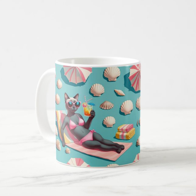  Beach themed for Siamese Cat Lovers Party Coffee Mug (Front Left)