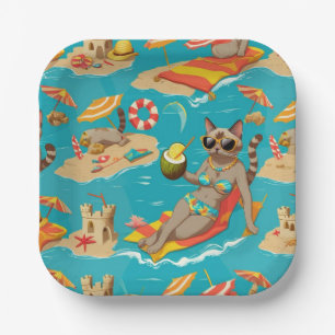 Beach themed for Siamese Cat Lovers Party Paper Plate