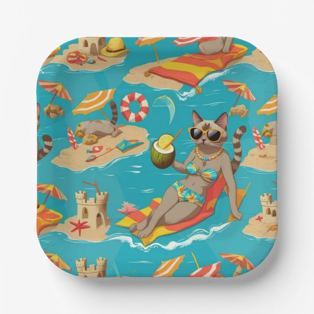  Beach themed for Siamese Cat Lovers Party Paper Plate (Front)