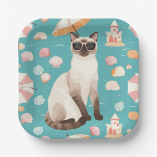 Beach themed for Siamese Cat Lovers Party Paper Plate