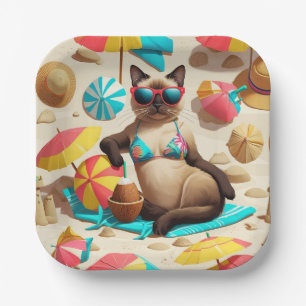 Beach themed for Siamese Cat Lovers Party Paper Plate