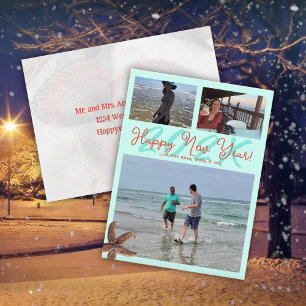 Beach Themed Happy New Year Dated Photo Postcard