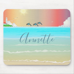 Beach Themed Mouse Pad with Dolphins