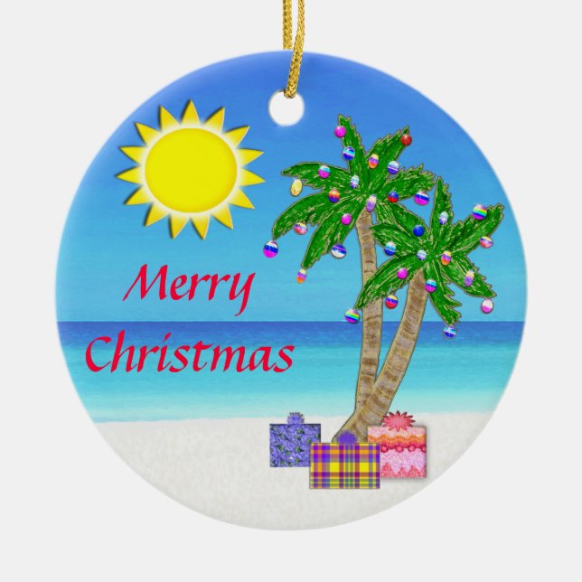 Beach Themed Ornaments,  Merry Christmas! Ceramic Tree Decoration (Front)