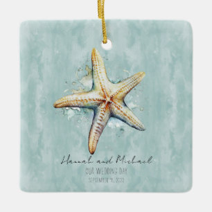 Beach Themed "Our Wedding Day" Ceramic Ornament