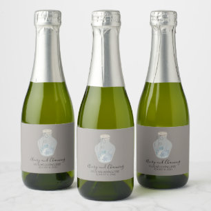 Beach Themed "Our Wedding Day" with Shells Mini Sparkling Wine Label