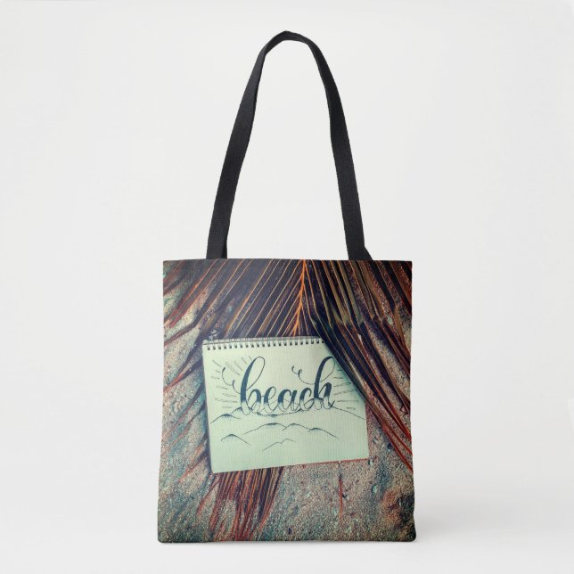 Beach themed, palm frond, sketch book tote bag (Front)