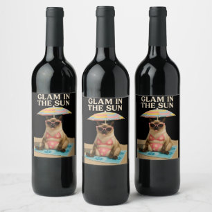 Beach themed party for Siamese Cat lovers Wine Label