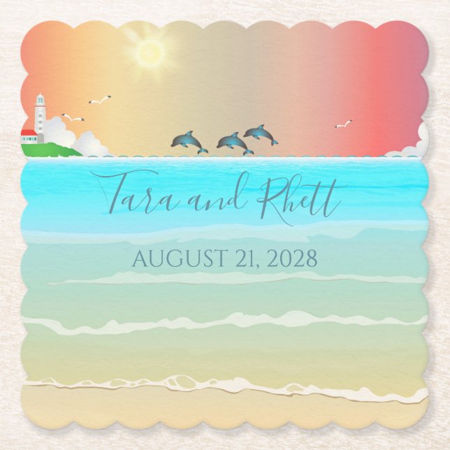 Beach Themed Personalised Drink Coasters Dolphins (Front)