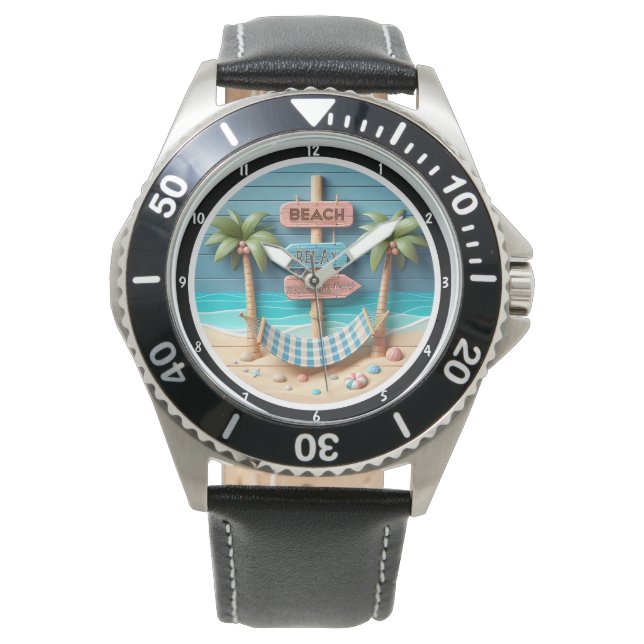Beach-Themed Relaxing Hammock Palm Trees Watch (Front)