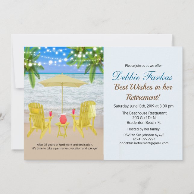 Beach Themed Retirement Lounge Chair Invitation (Front)